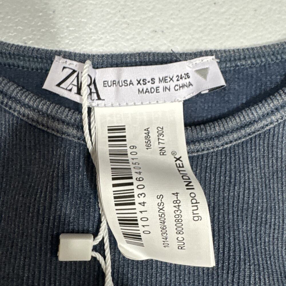 Zara Crop Top Crew Neck Pullover Stretch Long Sleeve Faded Blue Size XS Stylish - Picture 4 of 9